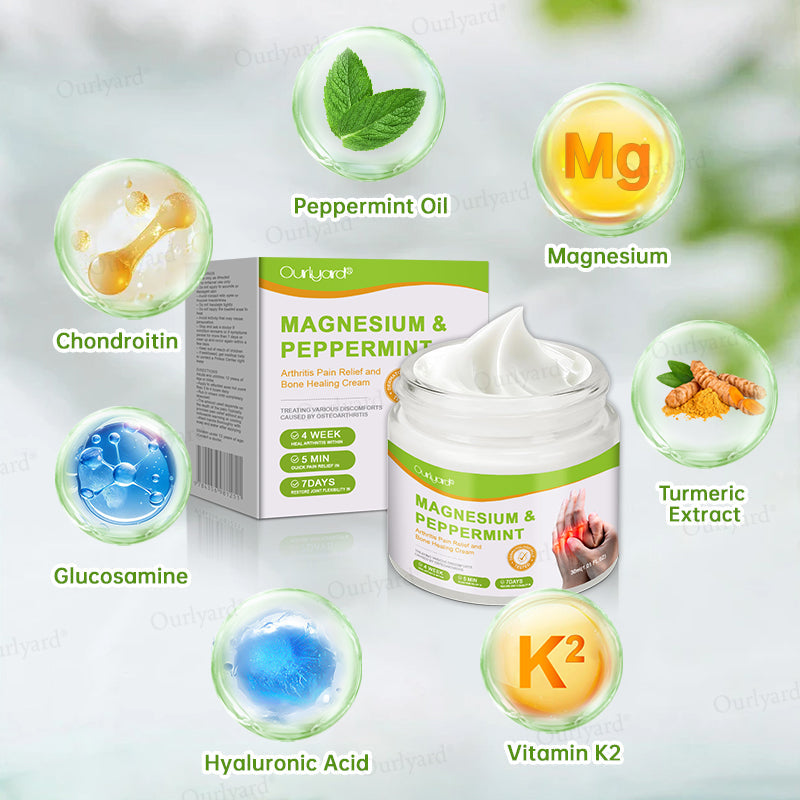👨‍⚕️☘️Made and Shipped from the USA✅Ourlyard® Magnesium & Peppermint Arthritis Pain Relief and Bone Healing Cream(✅Quick and lasting solution to arthritis, rheumatism, muscle spasms, sports injuries) 🔥LAST DAY 70% OFF
