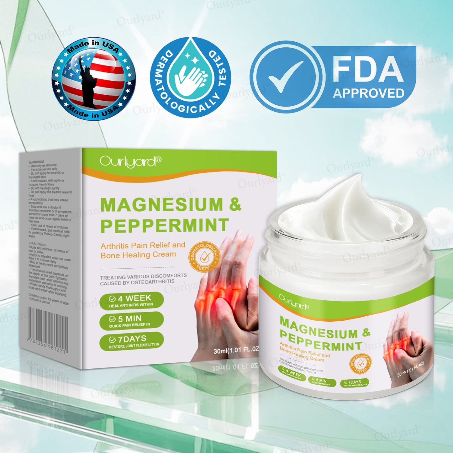 👨‍⚕️☘️Made and Shipped from the USA✅Ourlyard® Magnesium & Peppermint Arthritis Pain Relief and Bone Healing Cream(✅Quick and lasting solution to arthritis, rheumatism, muscle spasms, sports injuries) 🔥LAST DAY 70% OFF